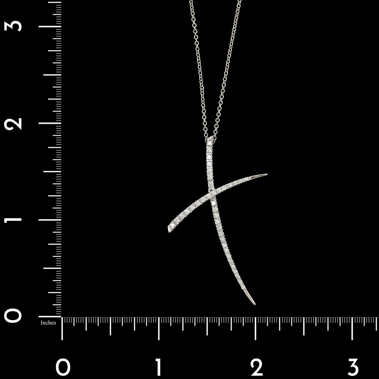 18K White Gold Estate Diamond X Pendant Necklace