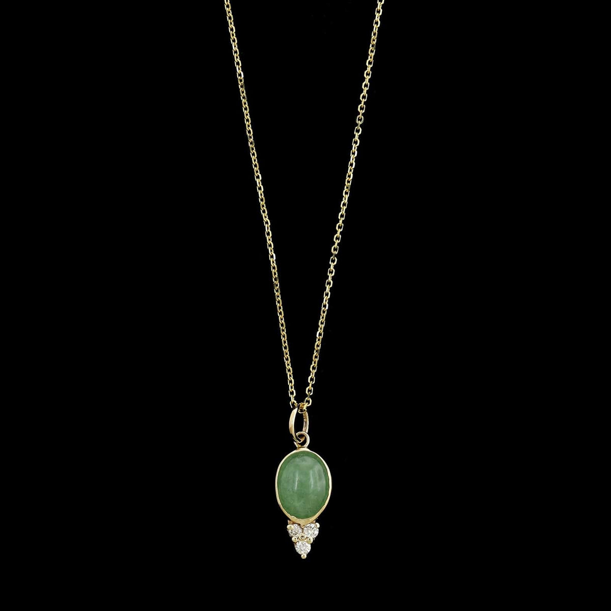 14K Yellow Gold Estate Jade and Diamond Pendant Necklace