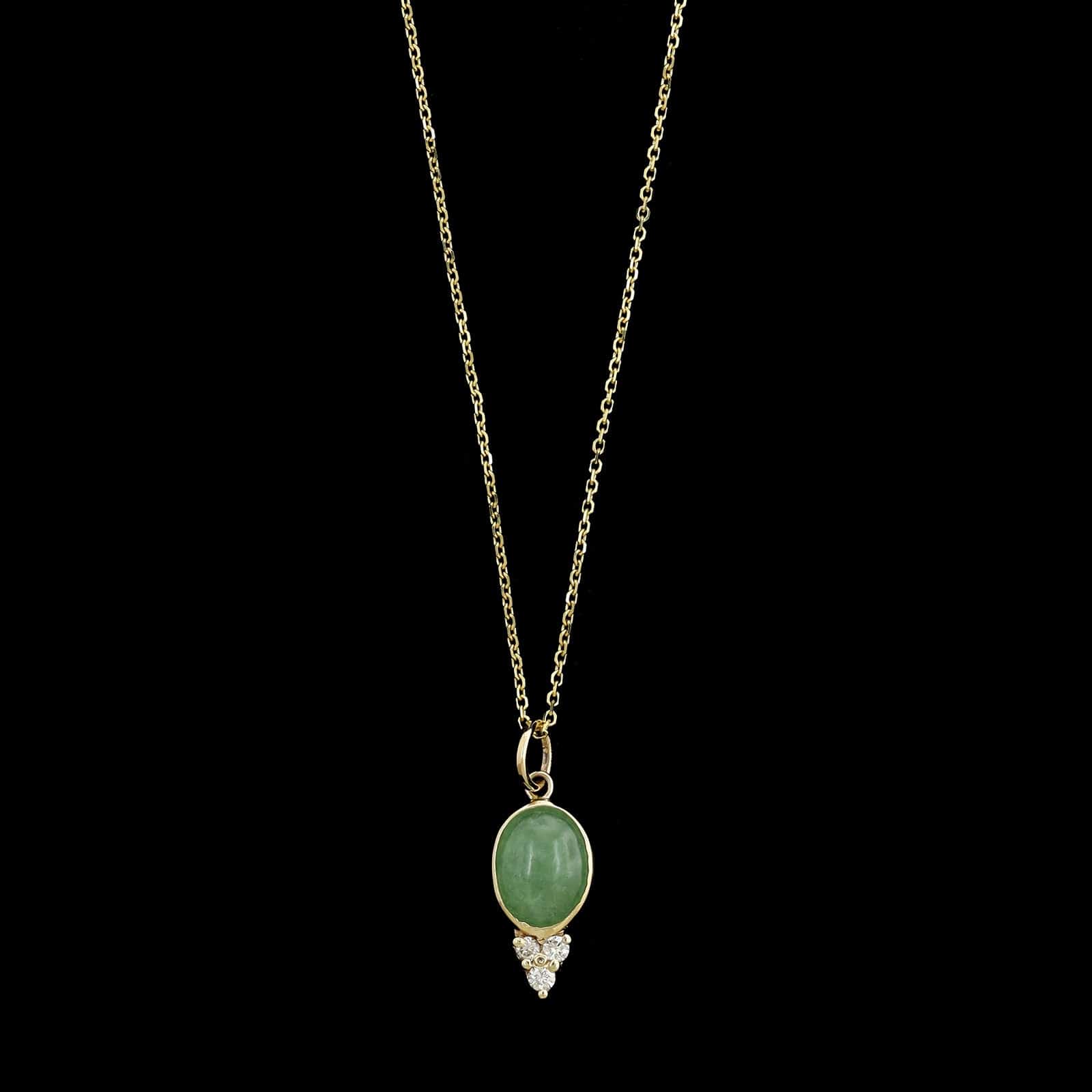 14K Yellow Gold Estate Jade and Diamond Pendant Necklace
