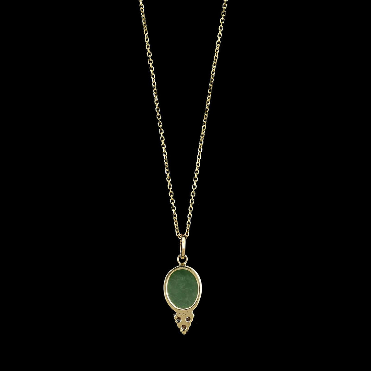 14K Yellow Gold Estate Jade and Diamond Pendant Necklace