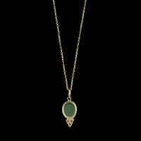 14K Yellow Gold Estate Jade and Diamond Pendant Necklace