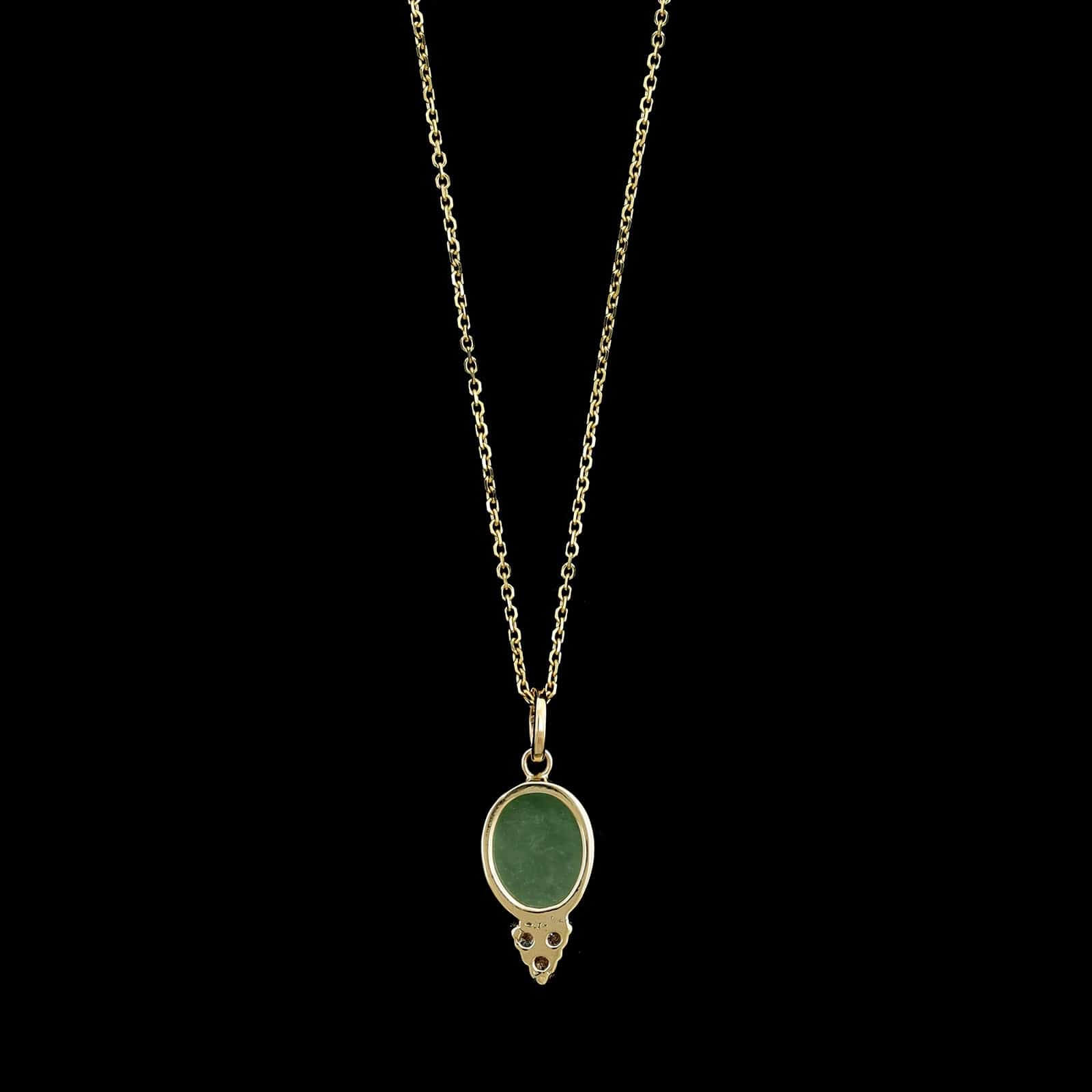 14K Yellow Gold Estate Jade and Diamond Pendant Necklace