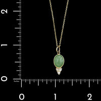 14K Yellow Gold Estate Jade and Diamond Pendant Necklace