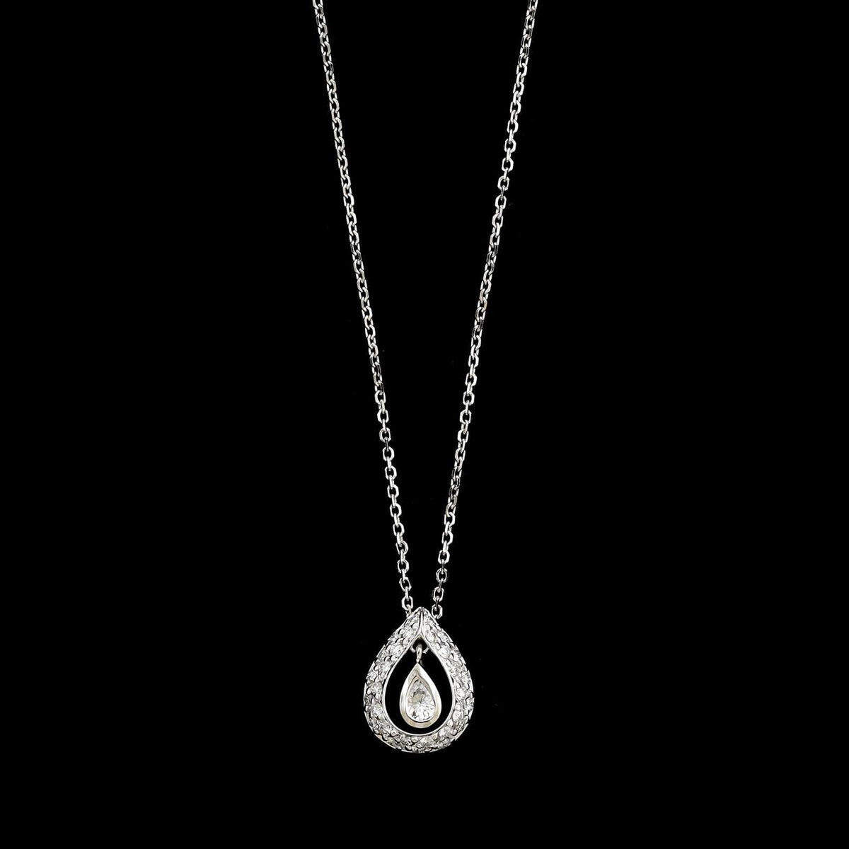 14K White Gold Estate Diamond Pendant Necklace