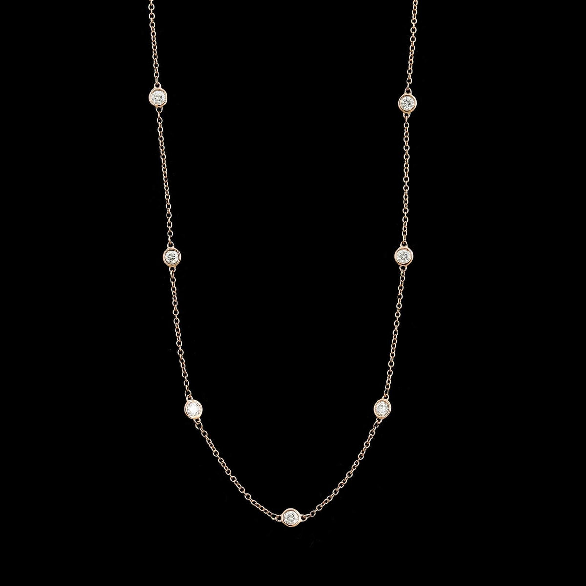 14K Rose Gold Estate Diamond Station Necklace