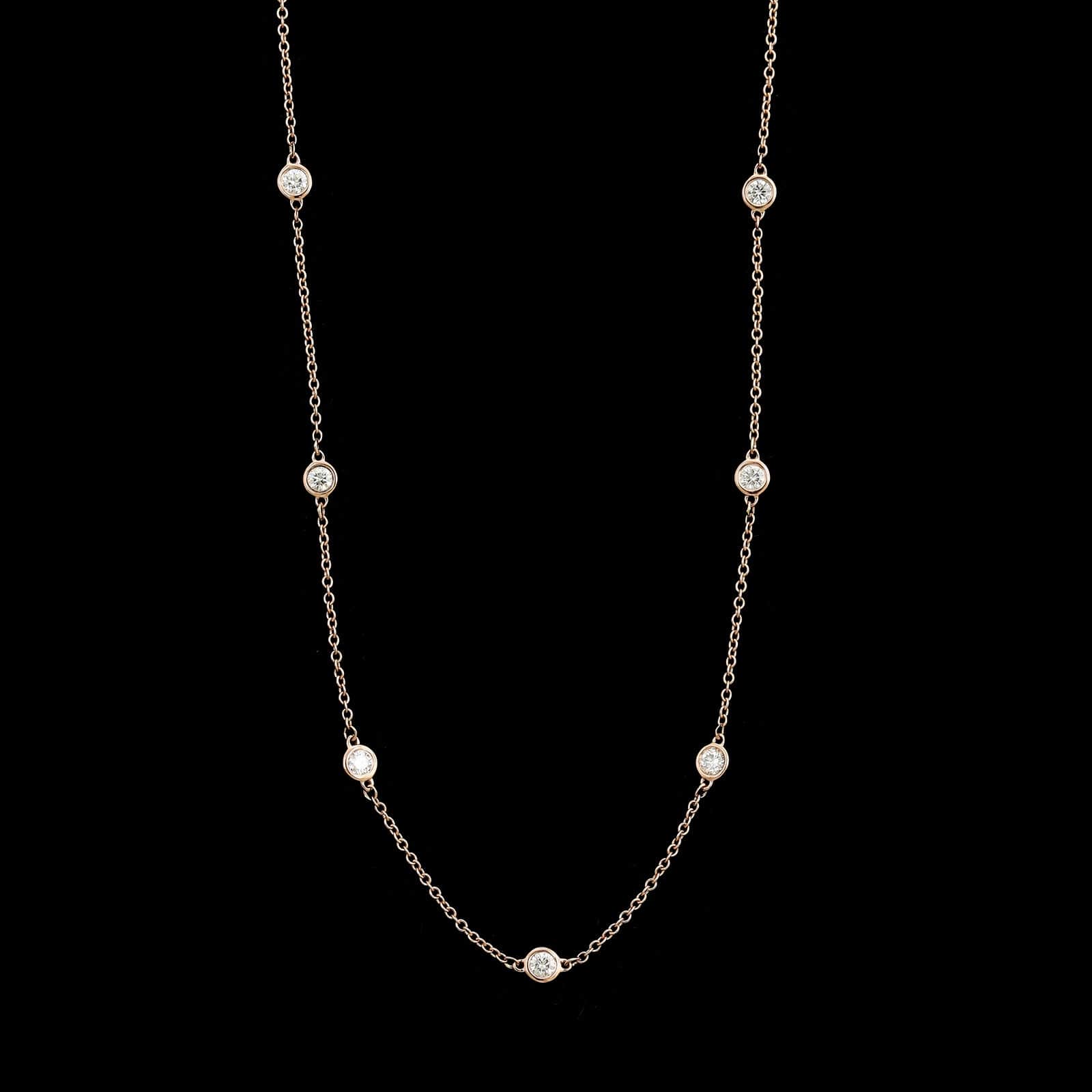 14K Rose Gold Estate Diamond Station Necklace