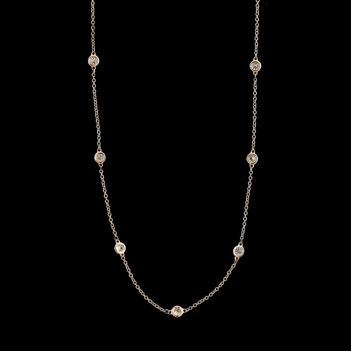 14K Rose Gold Estate Diamond Station Necklace