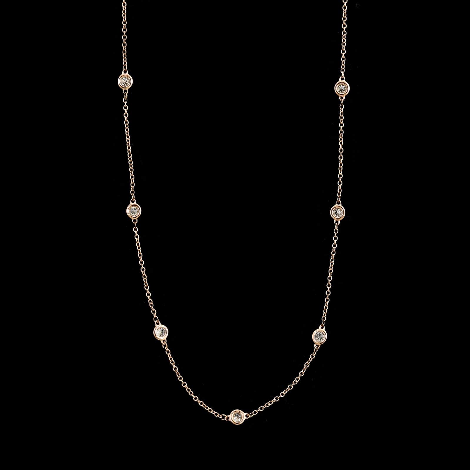 14K Rose Gold Estate Diamond Station Necklace