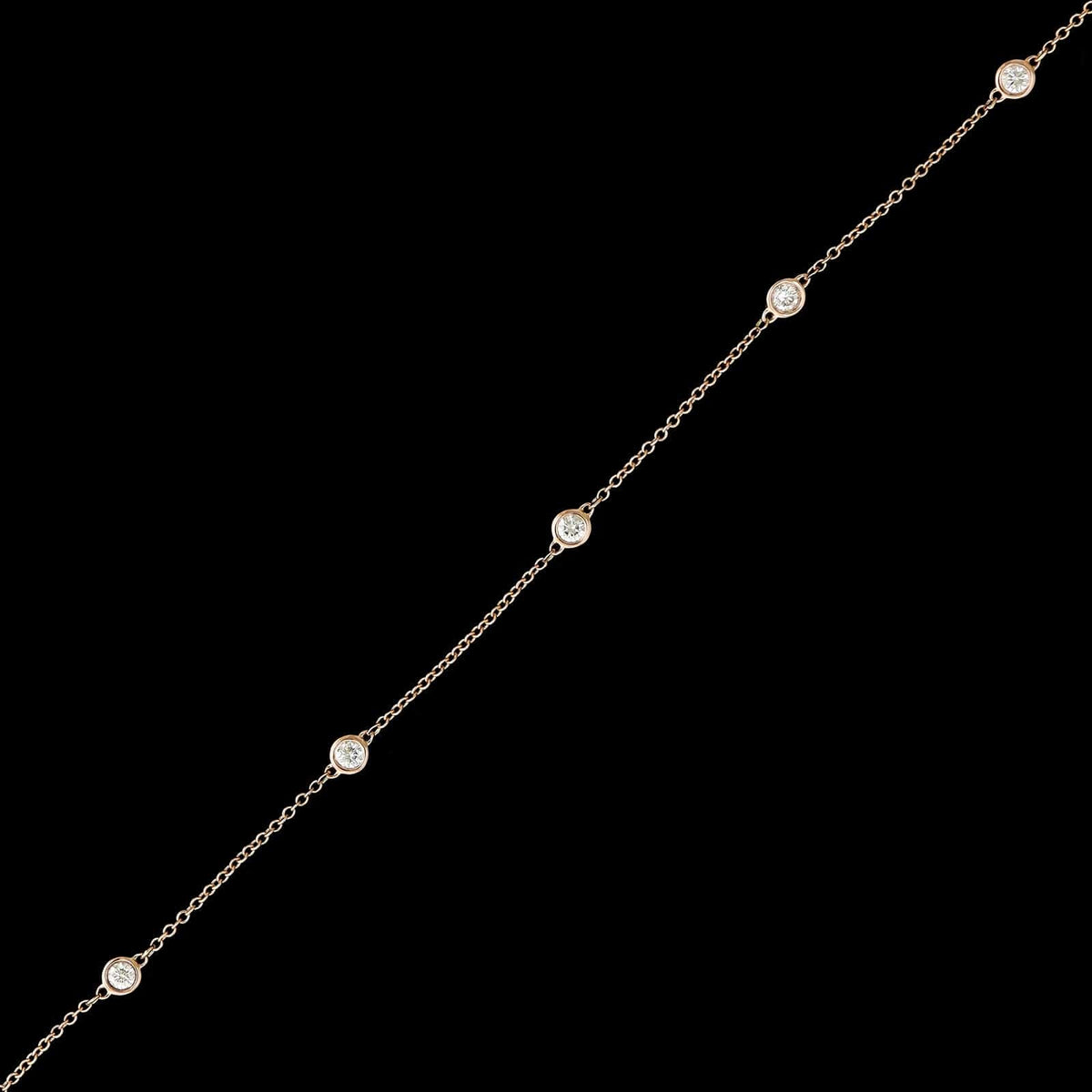 14K Rose Gold Estate Diamond Station Necklace
