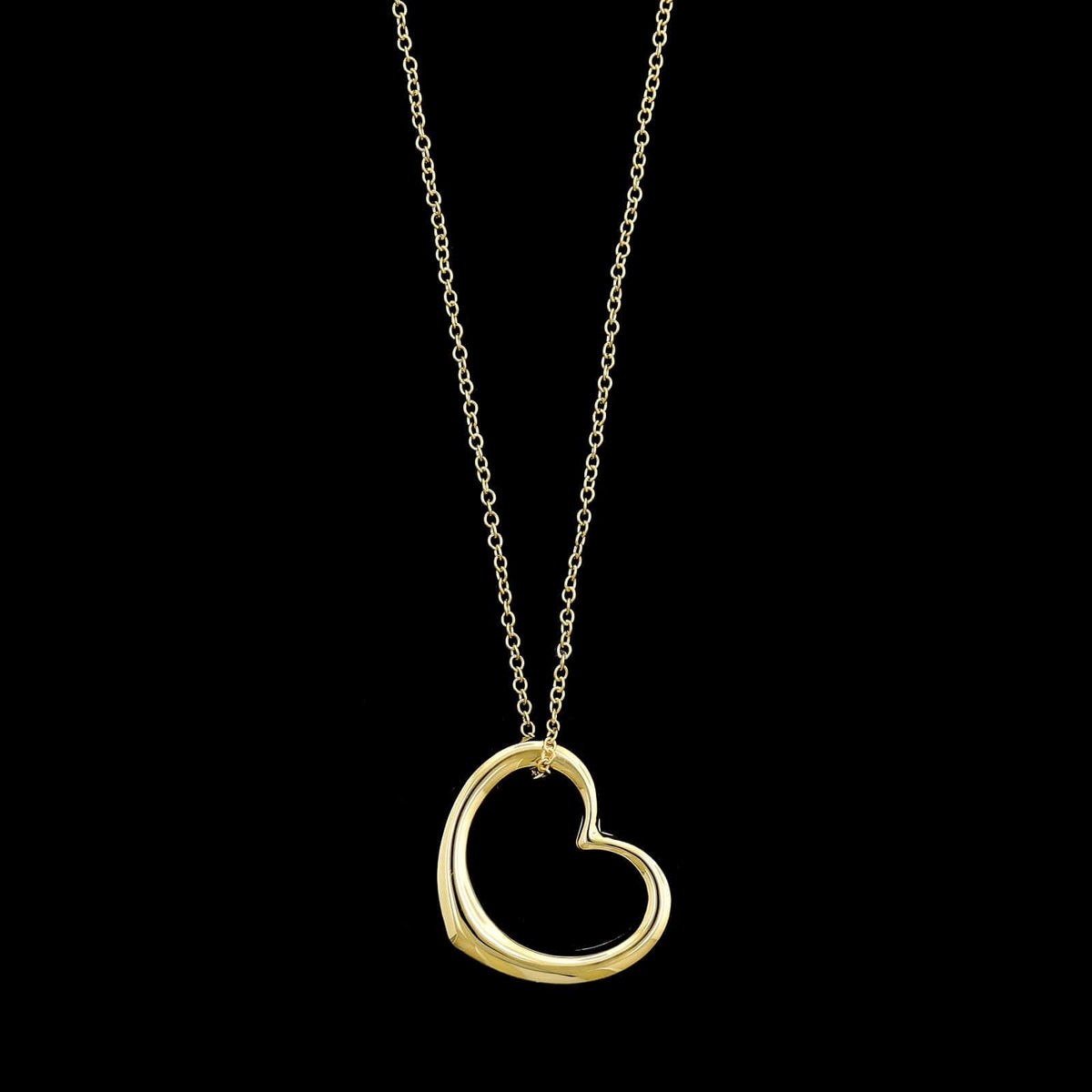 18K Yellow Gold Estate Floating Heart Pendant Necklace