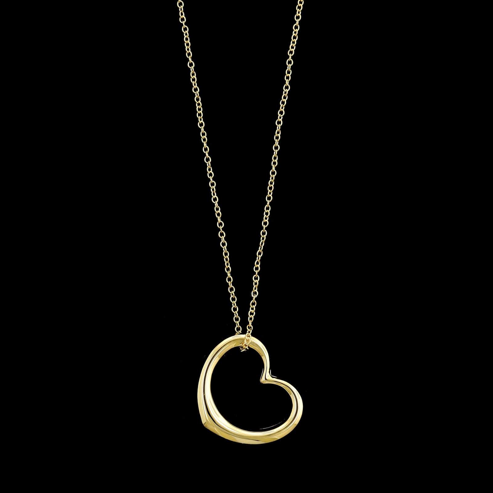 18K Yellow Gold Estate Floating Heart Pendant Necklace