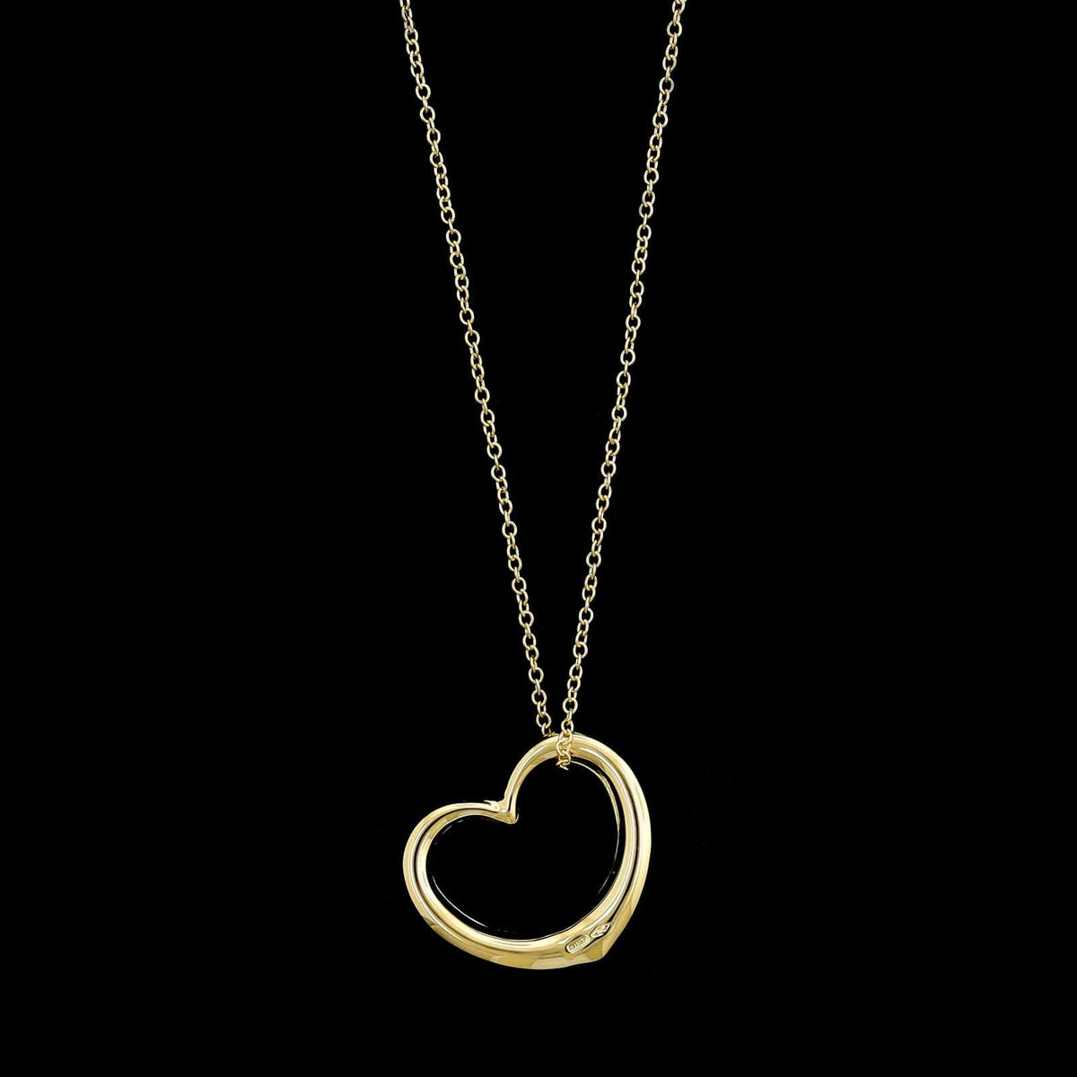 18K Yellow Gold Estate Floating Heart Pendant Necklace