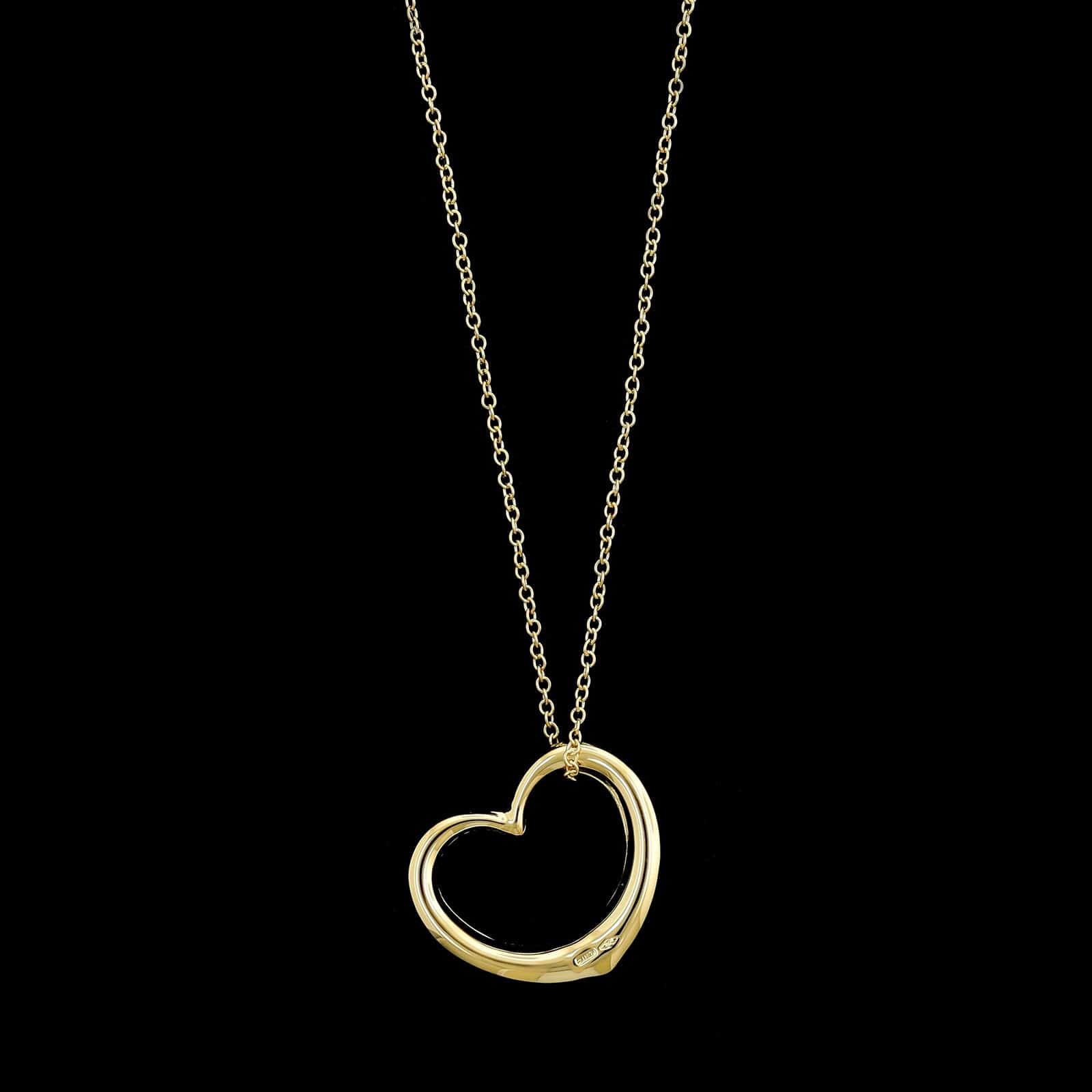 18K Yellow Gold Estate Floating Heart Pendant Necklace