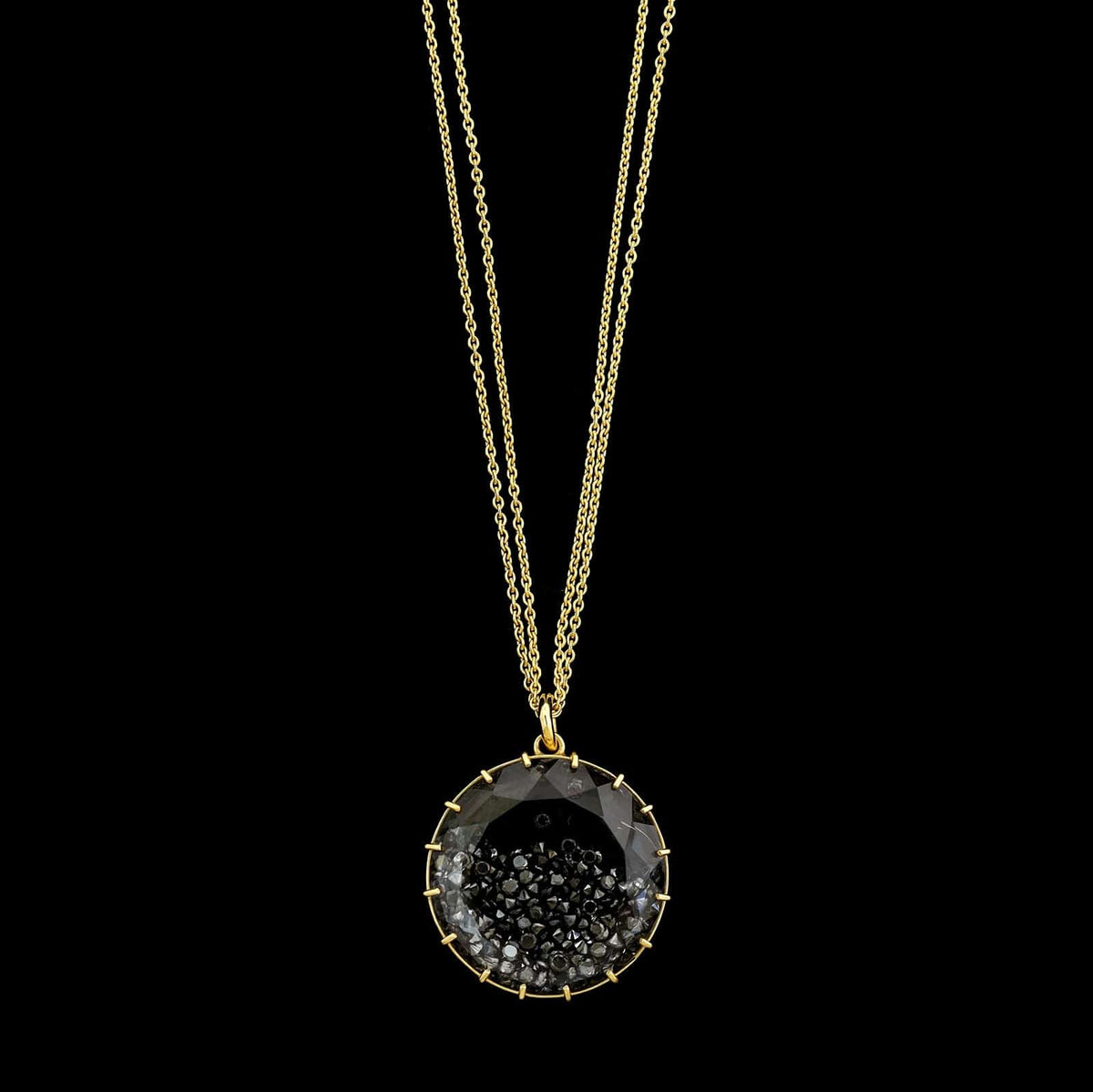 Renee Lewis 18K Yellow Gold Estate Black Diamond Shake Necklace