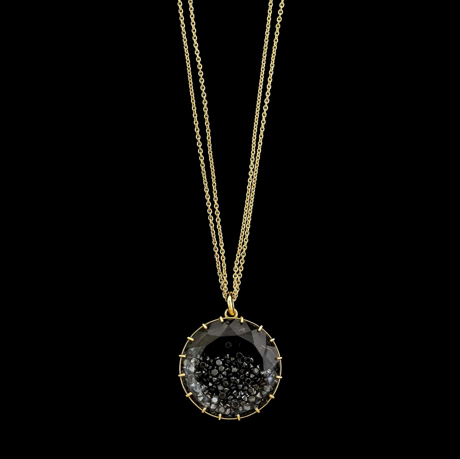 Renee Lewis 18K Yellow Gold Estate Black Diamond Shake Necklace