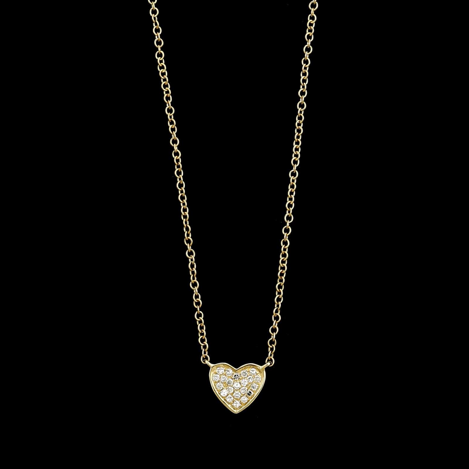 14K Yellow Gold Estate Diamond Heart Pendant Necklace