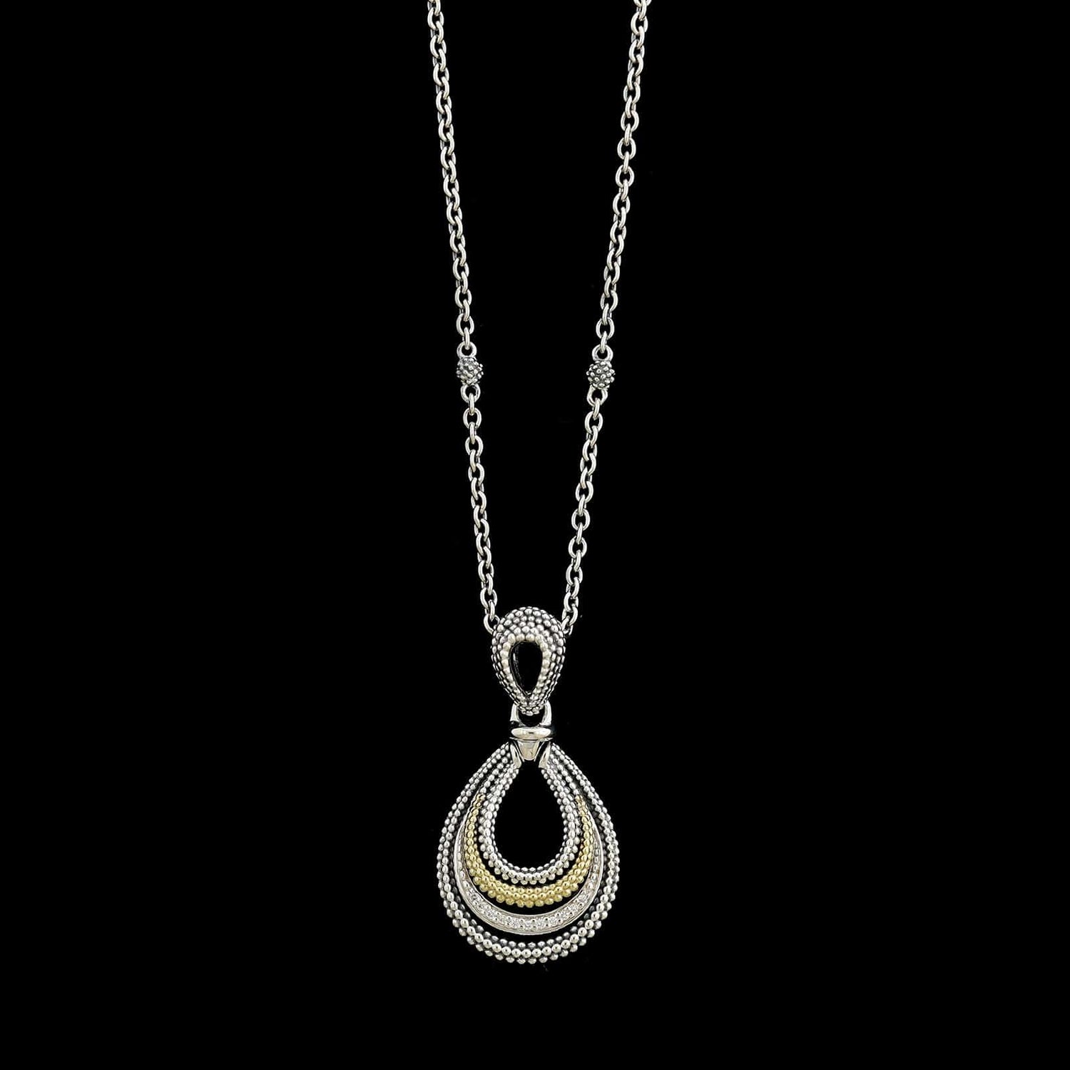Lagos Sterling Silver and 18K Yellow Gold Estate Diamond Teardrop
