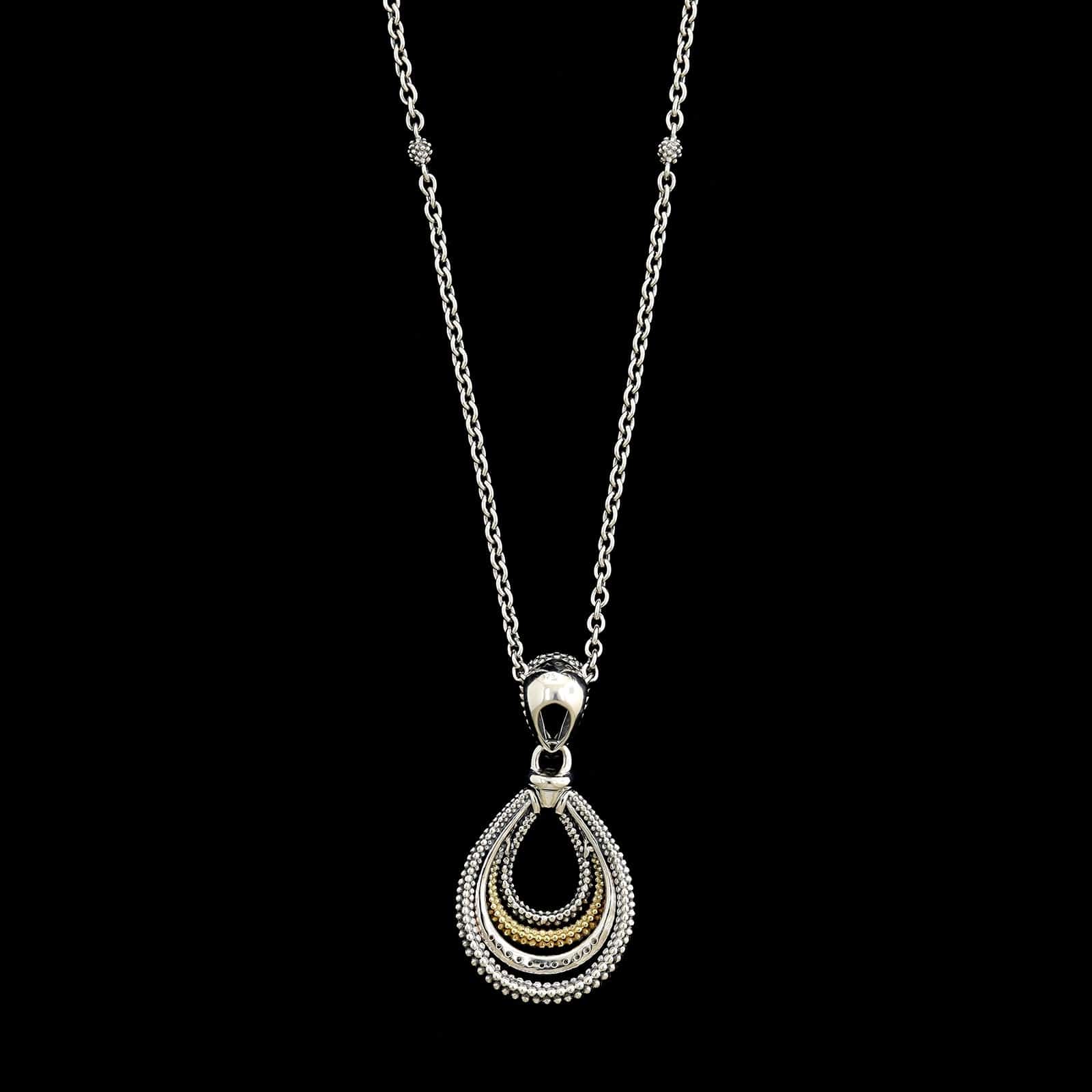 Lagos Sterling Silver and 18K Yellow Gold Estate Diamond Teardrop Pendant Necklace