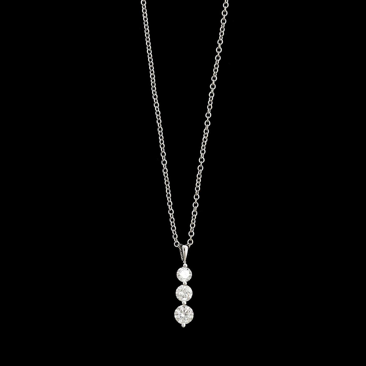 18K White Gold Estate Diamond Three Stone Pendant Necklace