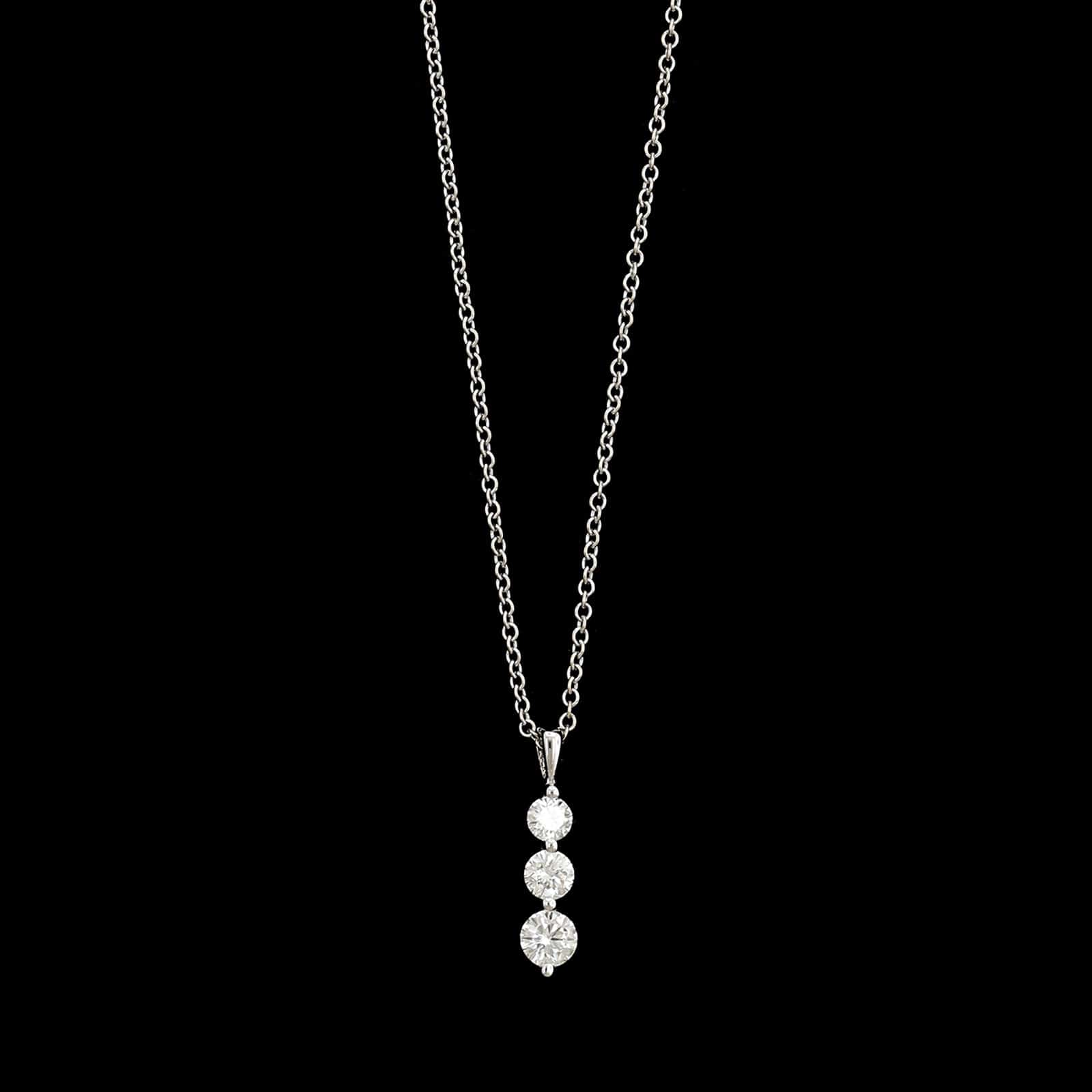 18K White Gold Estate Diamond Three Stone Pendant Necklace