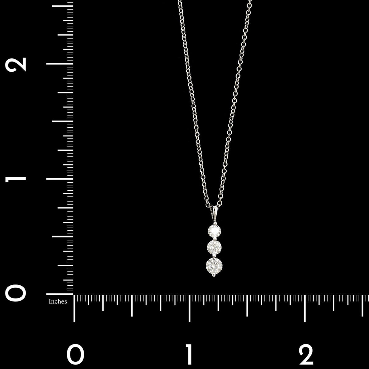 18K White Gold Estate Diamond Three Stone Pendant Necklace