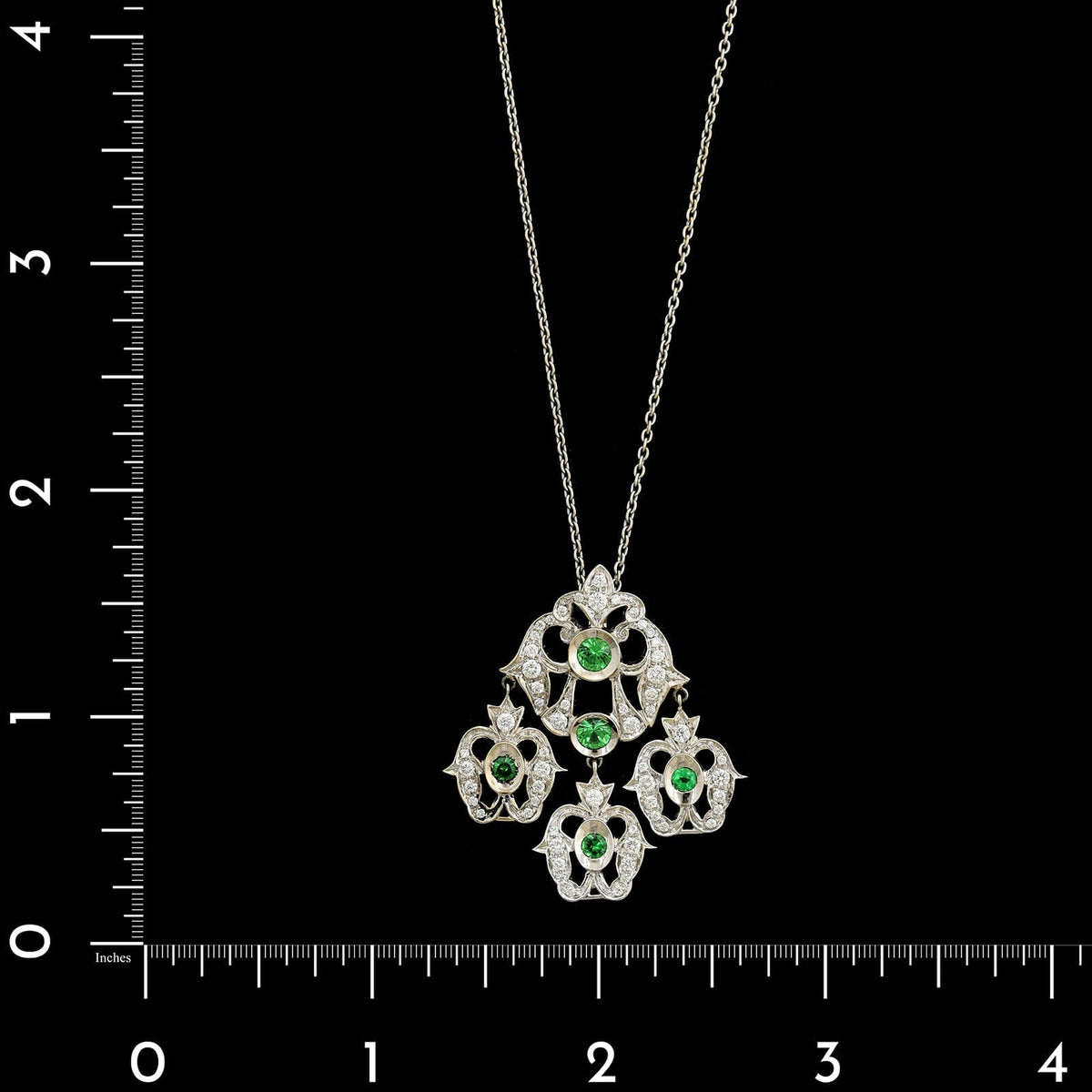 Piovan Paolo Gioielli 18K White Gold Estate Tsavorite and Diamond Pendant Necklace