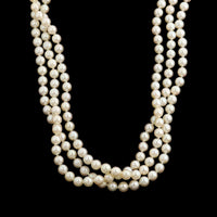 Mikimoto 14K White Gold Estate Three Strand Cultured Pearl and Diamond Necklace