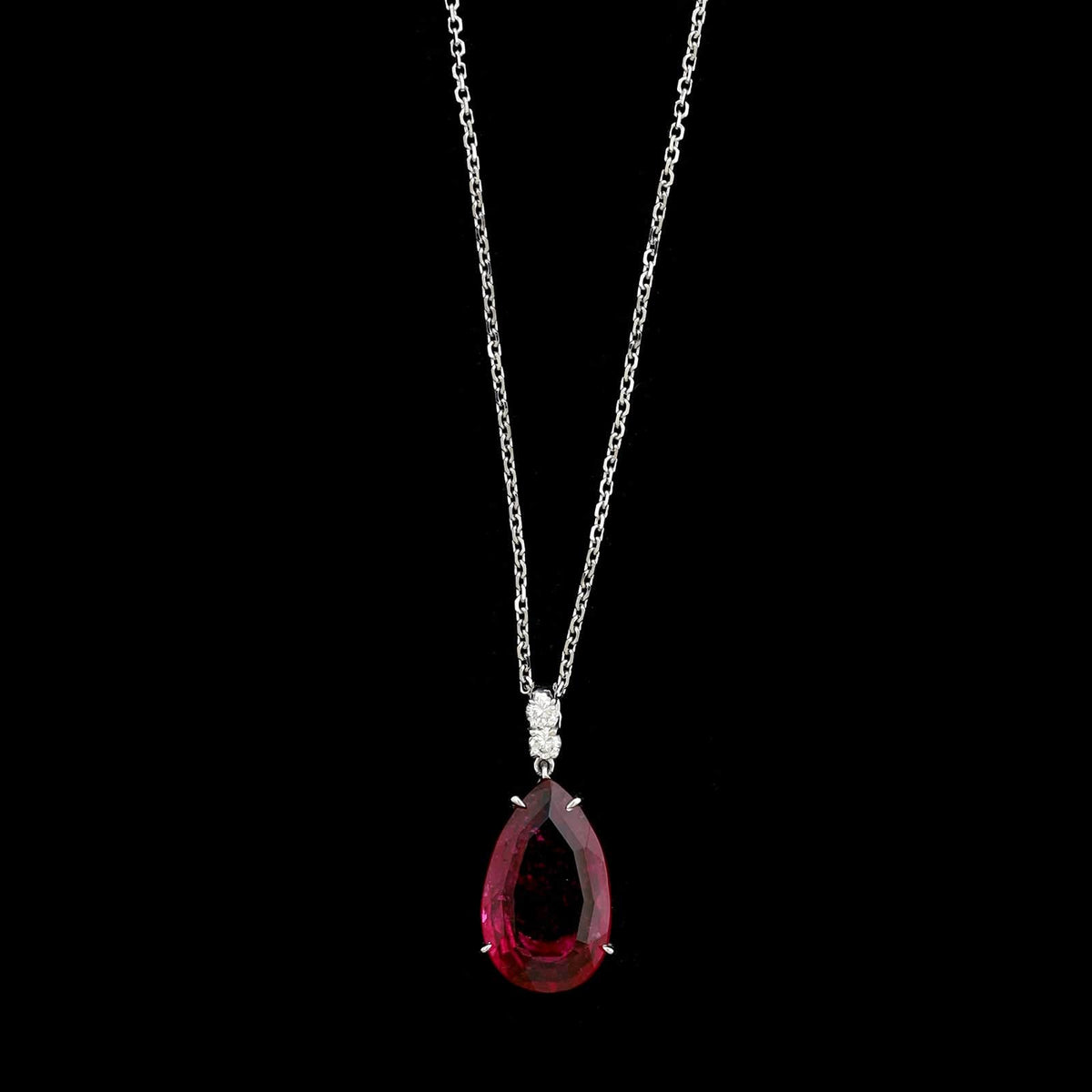 18K White Gold Estate Rubellite Tourmaline and Diamond Pendant Necklace