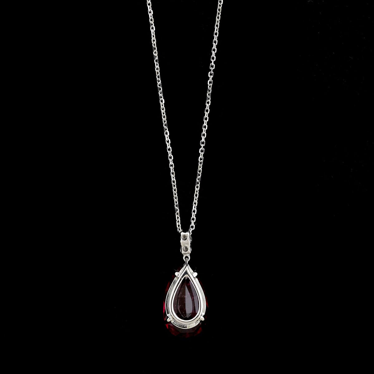 18K White Gold Estate Rubellite Tourmaline and Diamond Pendant Necklace