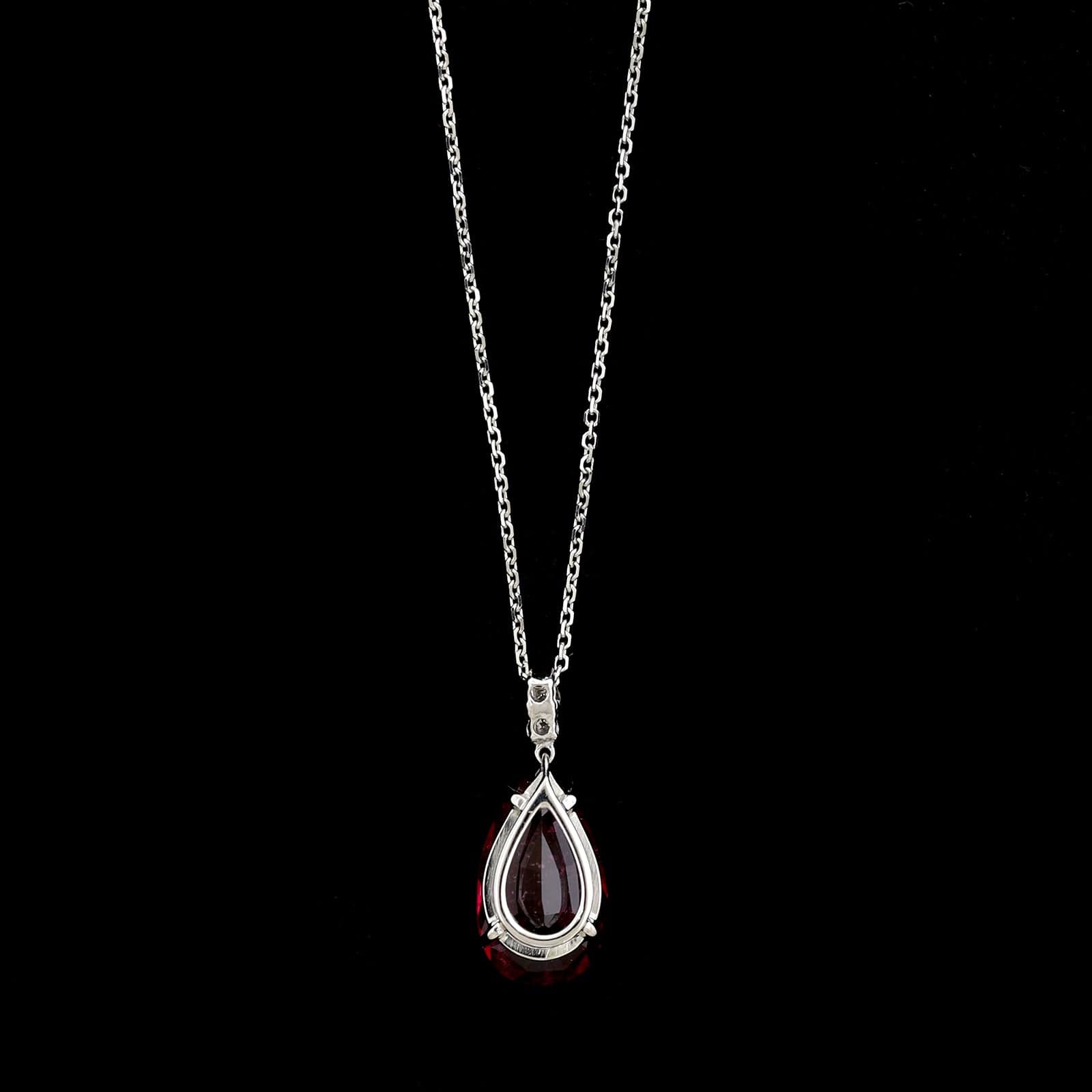 18K White Gold Estate Rubellite Tourmaline and Diamond Pendant Necklace