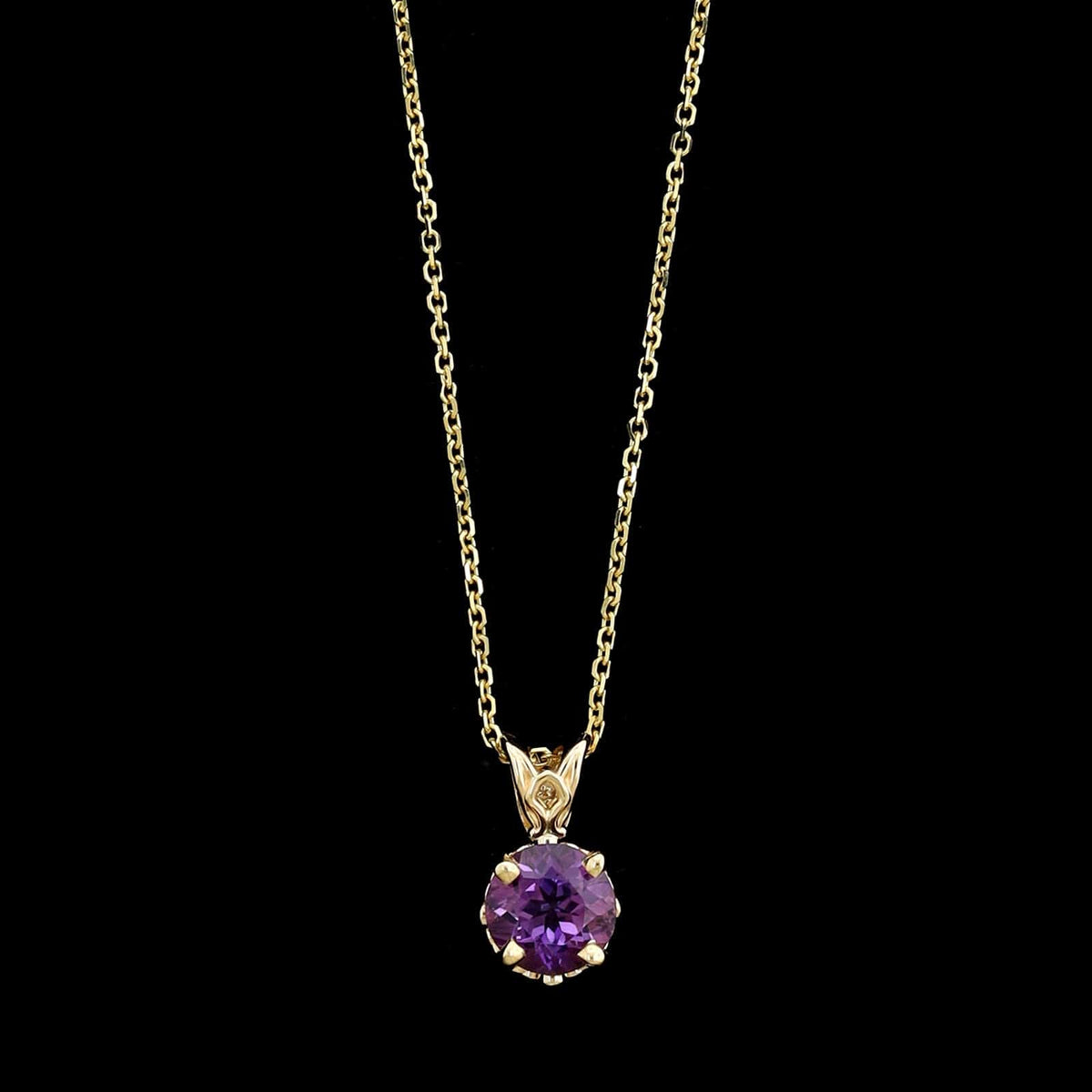 14K Yellow Gold Estate Amethyst Pendant Necklace