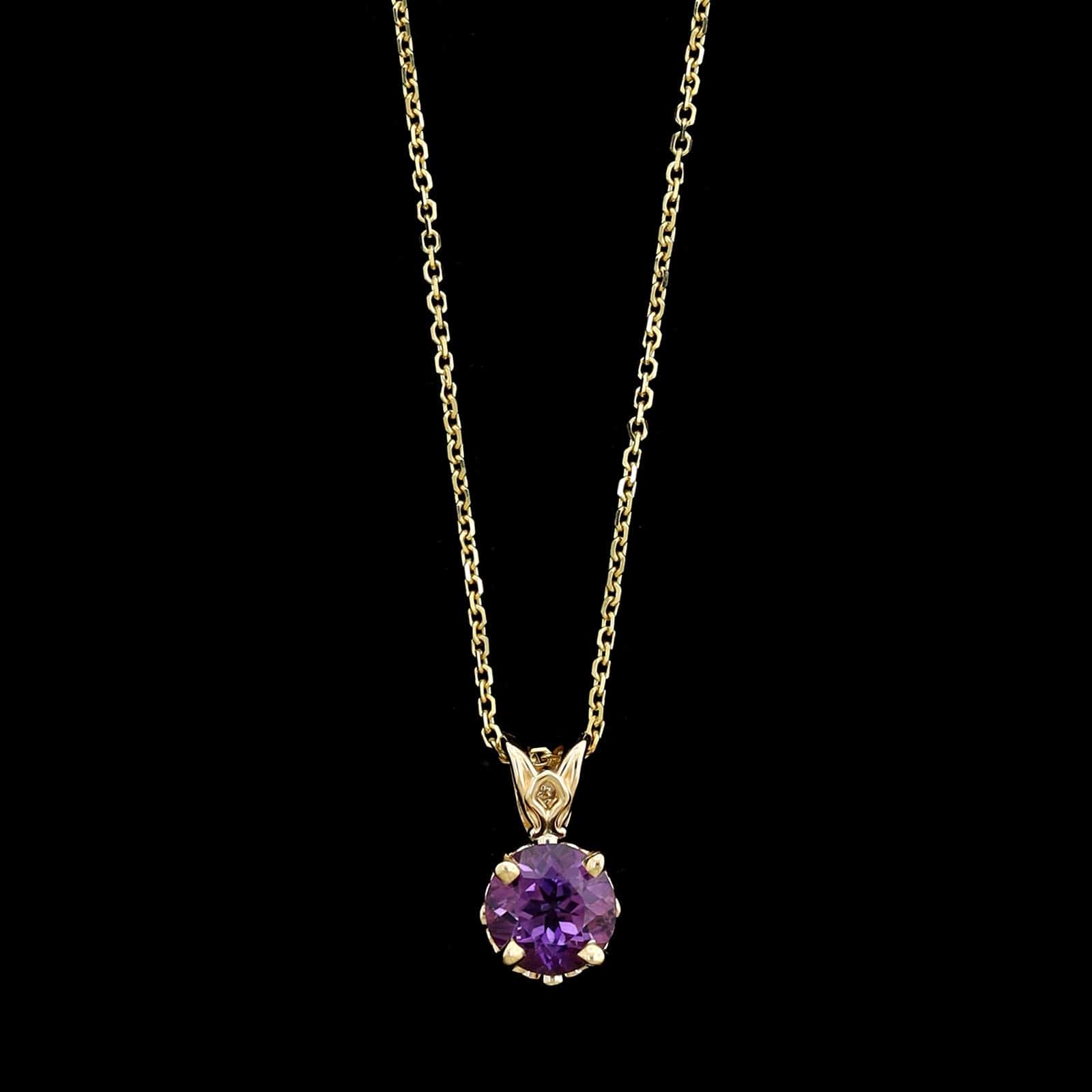 14K Yellow Gold Estate Amethyst Pendant Necklace