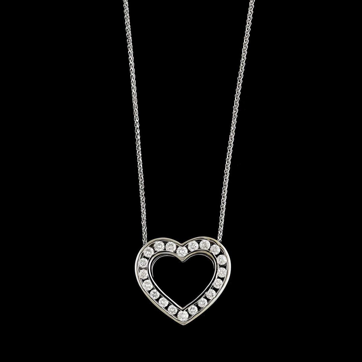 14K White Gold Estate Diamond Heart Pendant Necklace