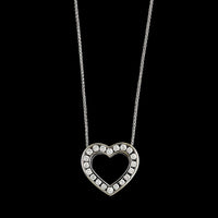 14K White Gold Estate Diamond Heart Pendant Necklace