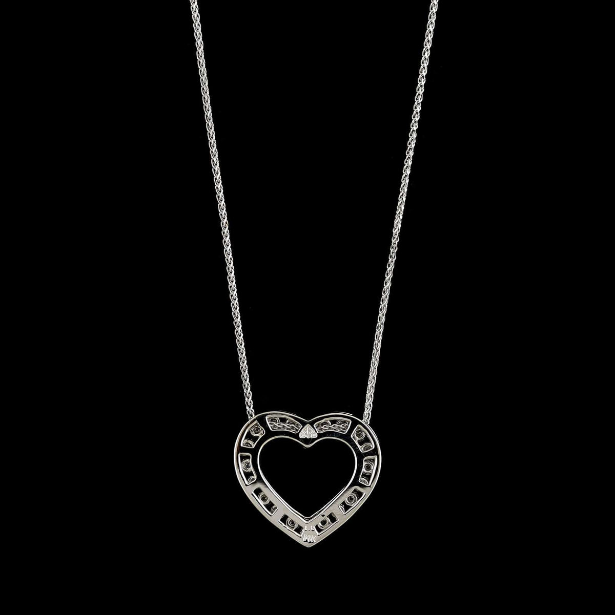 14K White Gold Estate Diamond Heart Pendant Necklace