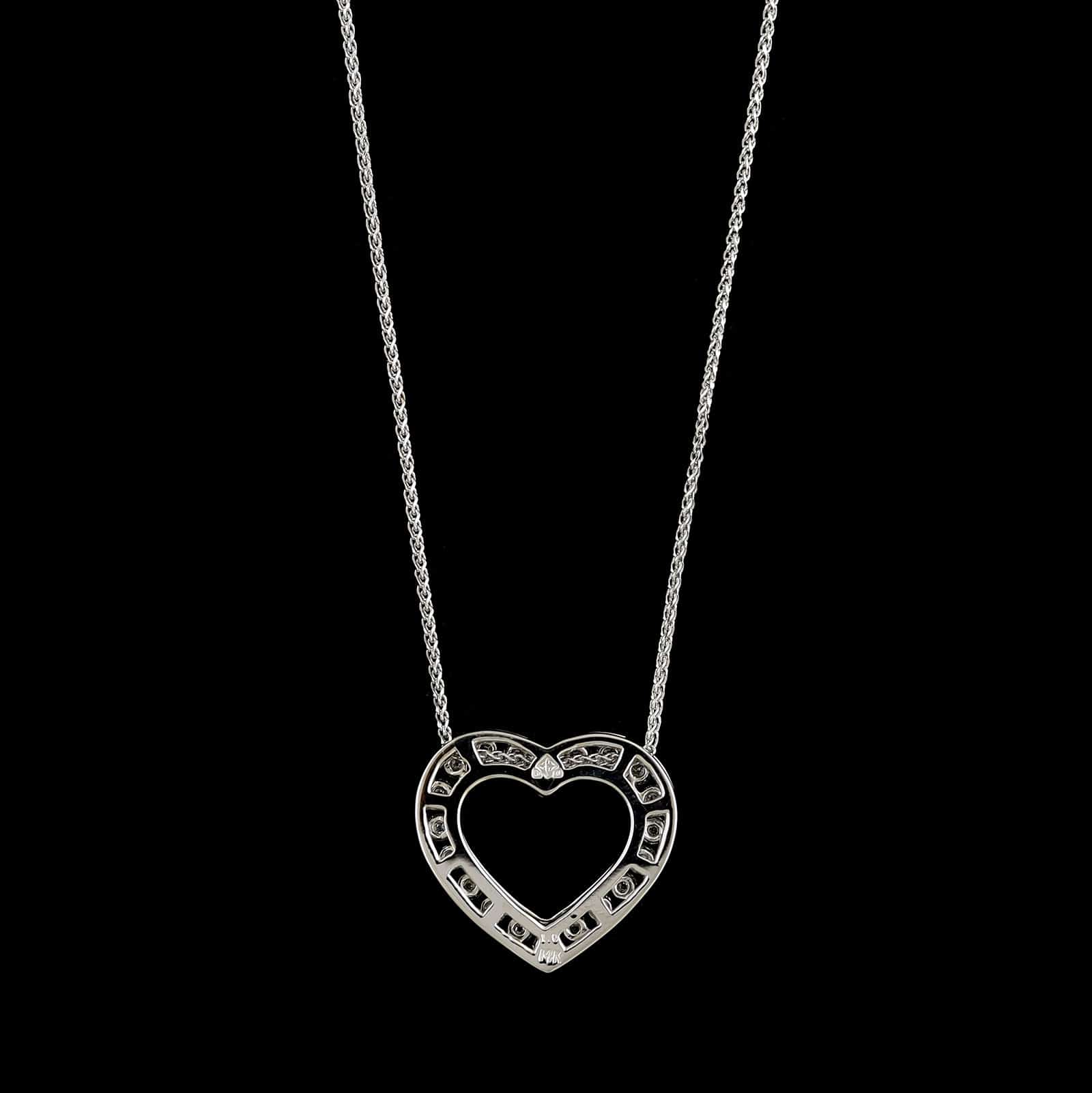 14K White Gold Estate Diamond Heart Pendant Necklace