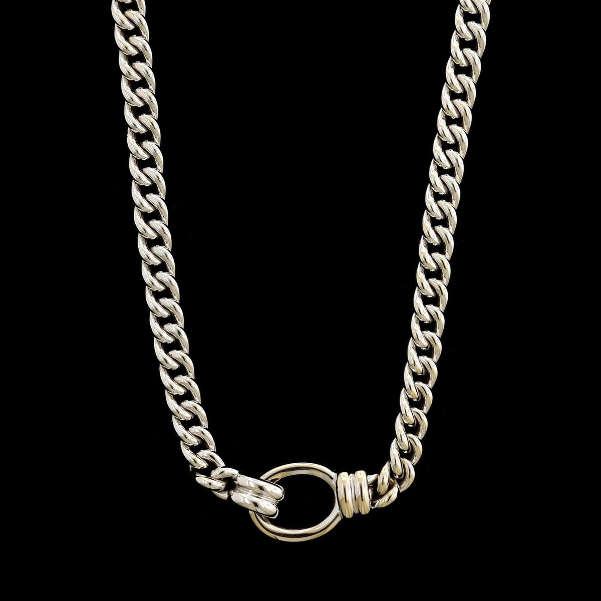 Nicolis Cola 18K White Gold Curb Link Pave Diamond Clasp Necklace