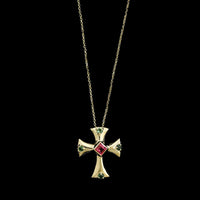 14K Yellow Gold Estate Gemstone Cross Pendant Necklace
