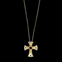 14K Yellow Gold Estate Gemstone Cross Pendant Necklace