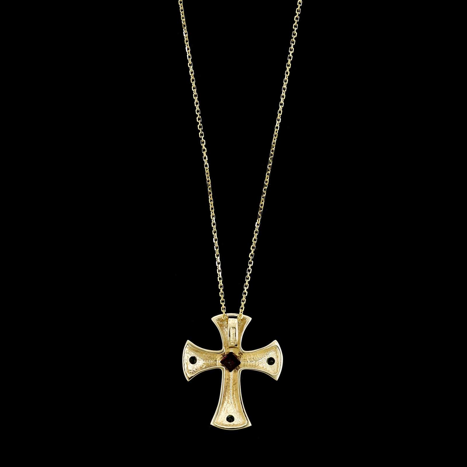 14K Yellow Gold Estate Gemstone Cross Pendant Necklace