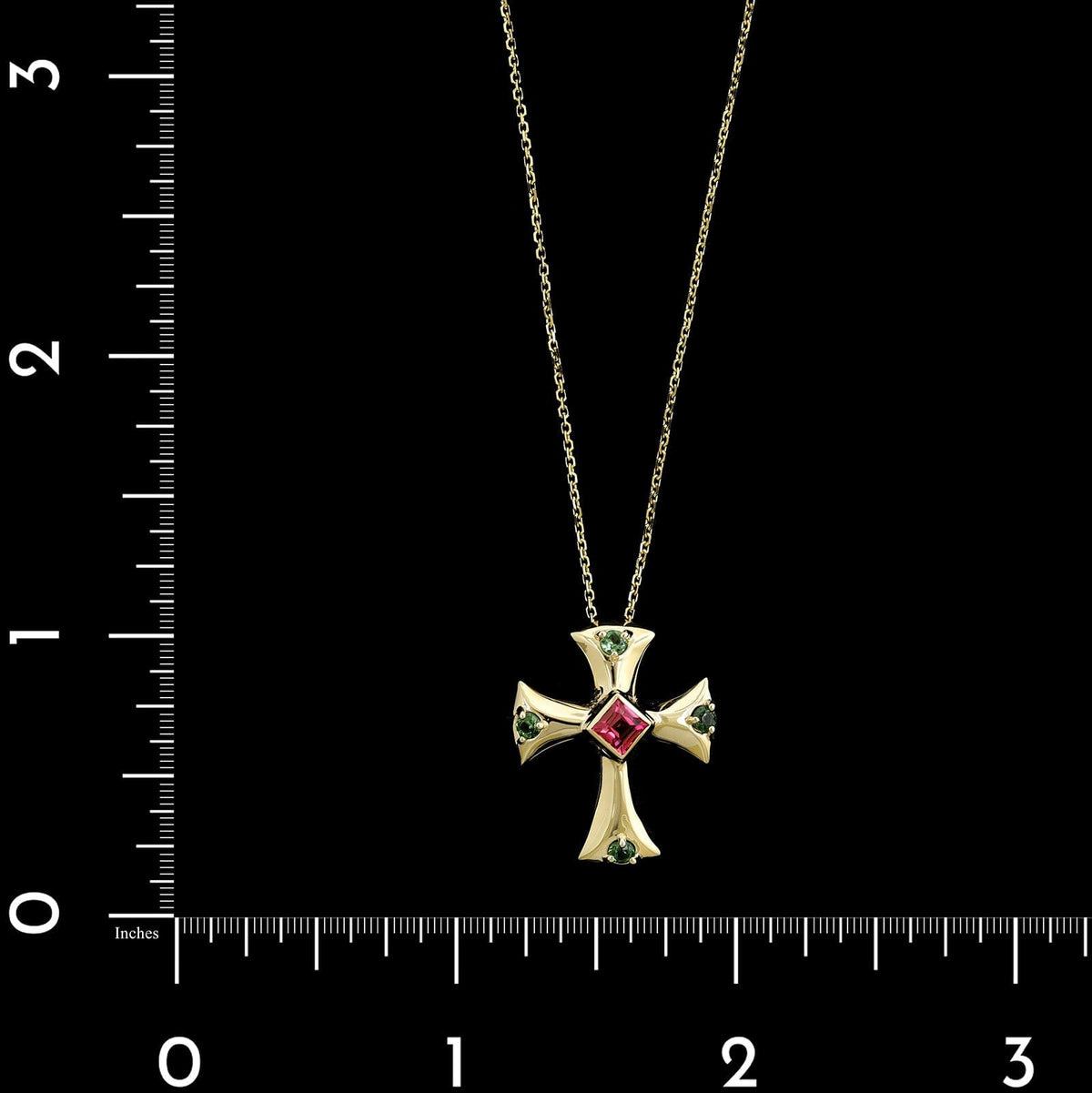14K Yellow Gold Estate Gemstone Cross Pendant Necklace