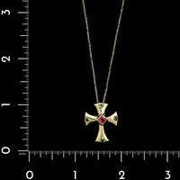 14K Yellow Gold Estate Gemstone Cross Pendant Necklace