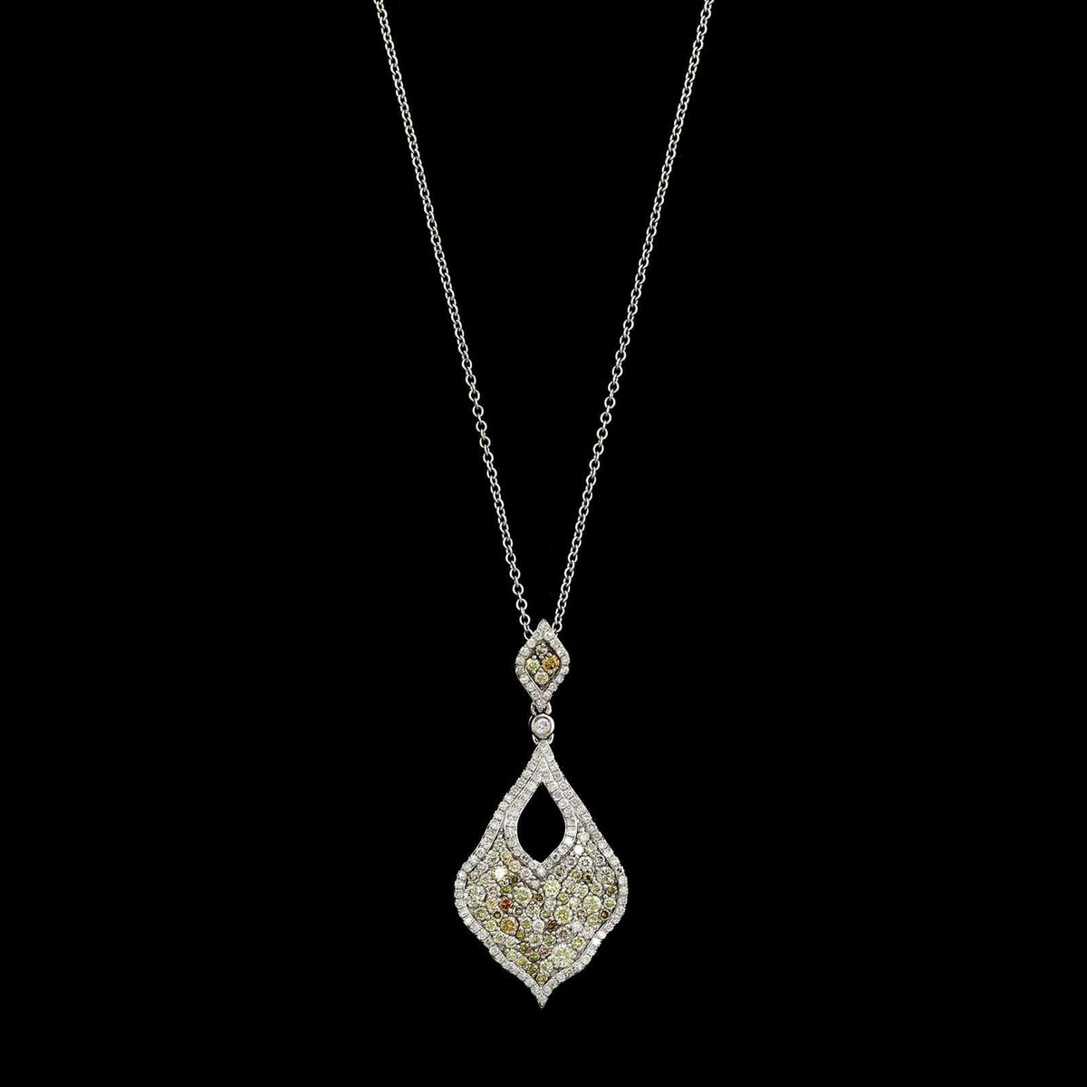 14K White Gold Multicolor Diamond Pendant Necklace