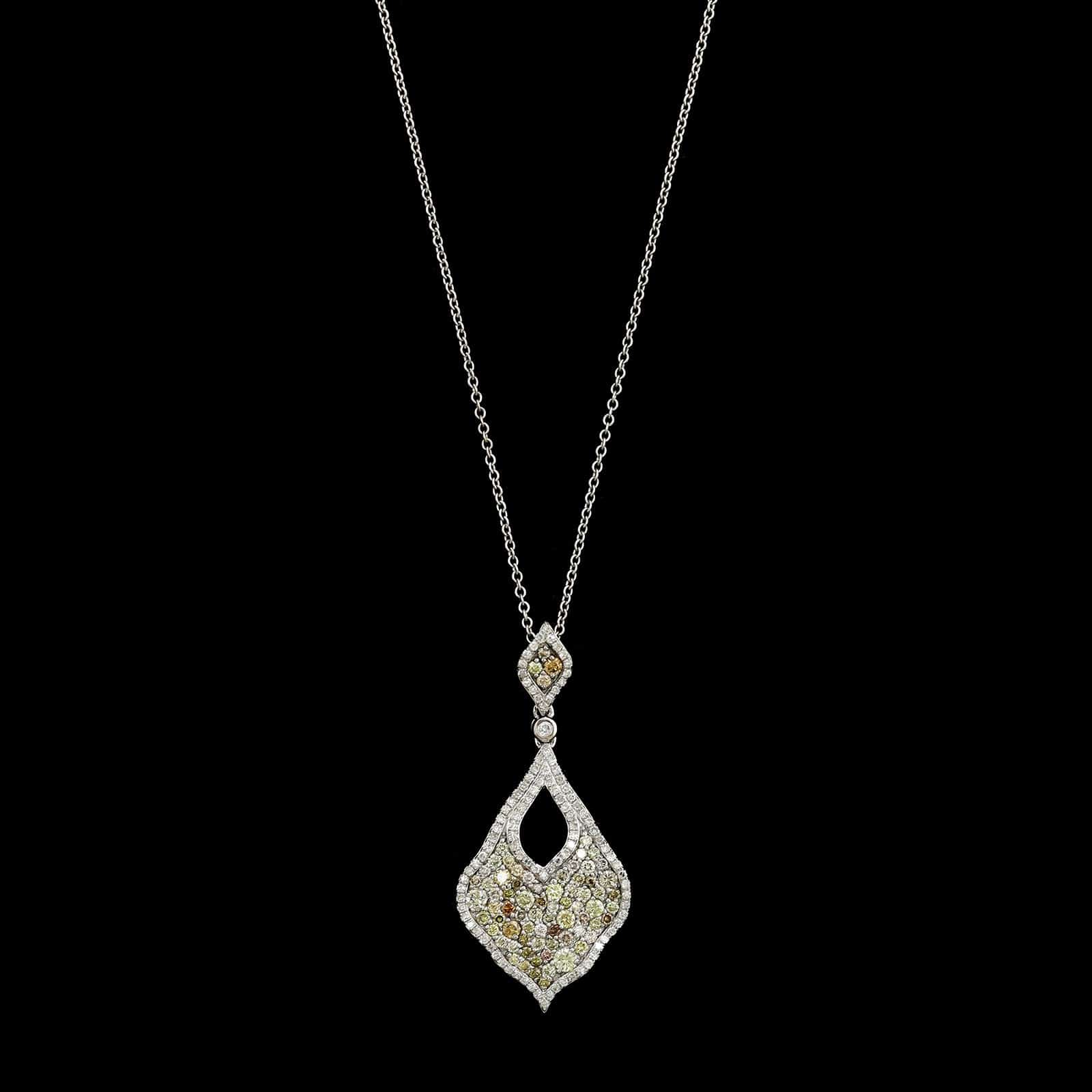 14K White Gold Multicolor Diamond Pendant Necklace