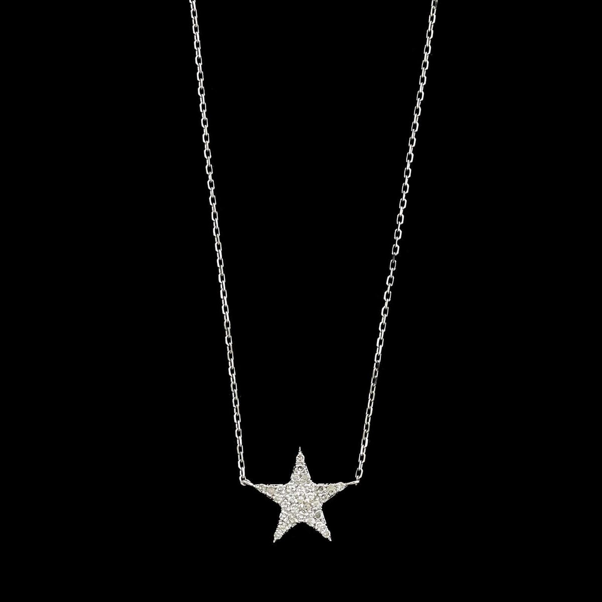 14K White Gold Estate Diamond Pave Star Necklace