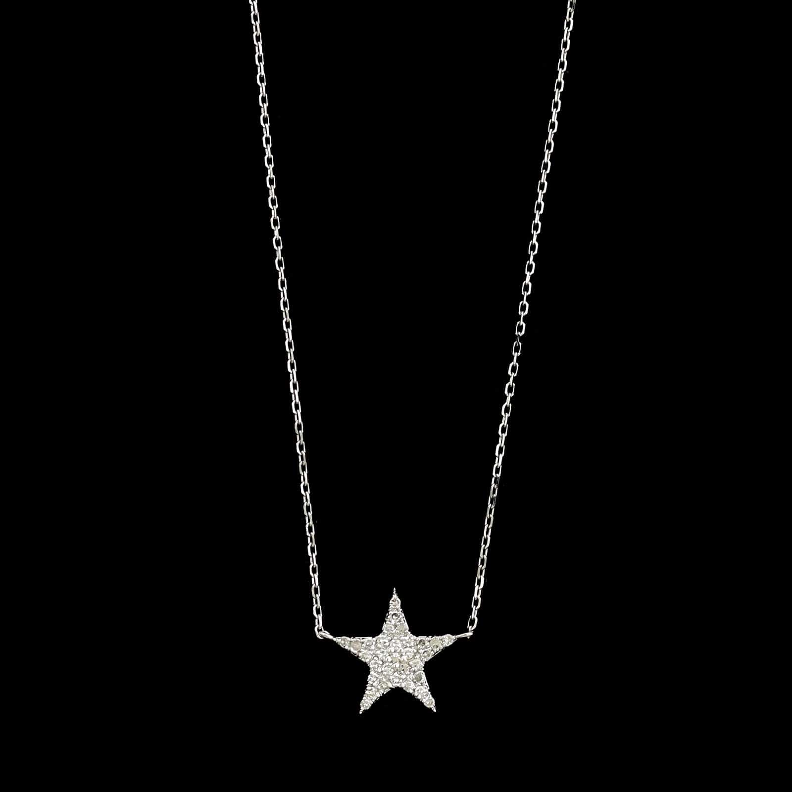 14K White Gold Estate Diamond Pave Star Necklace
