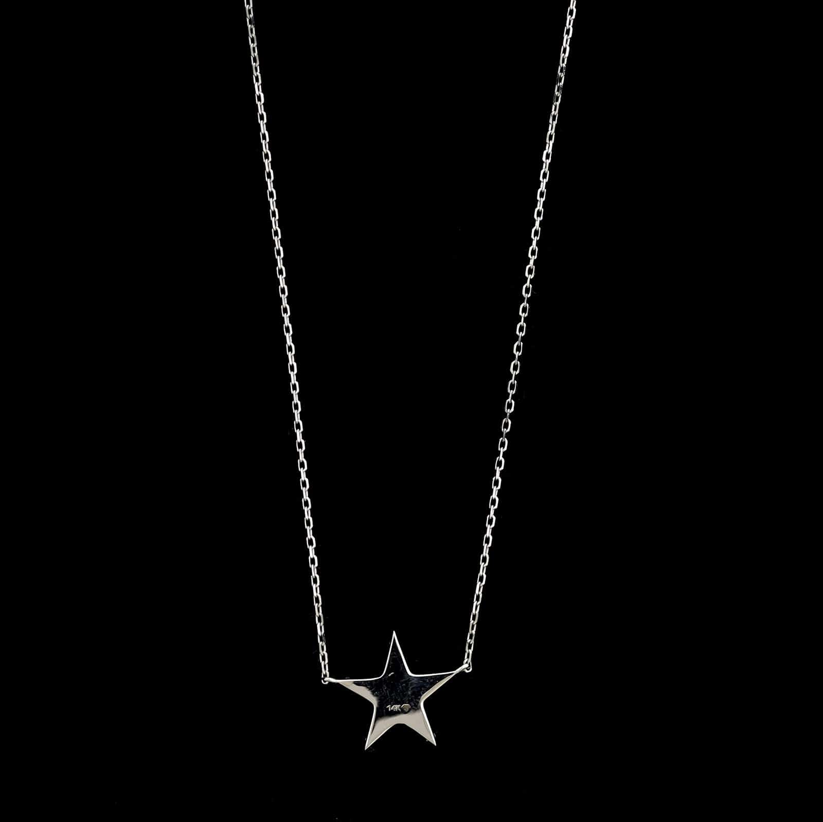14K White Gold Estate Diamond Pave Star Necklace
