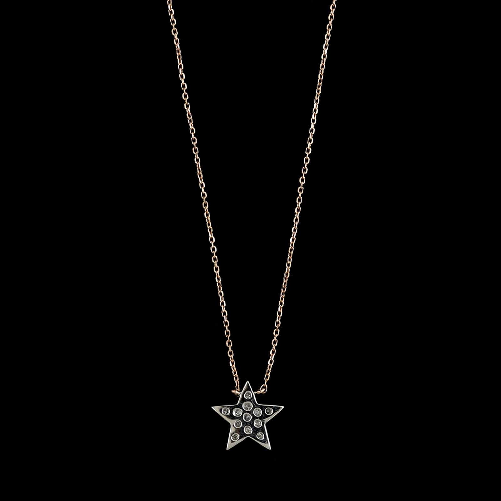 14K Rose and White Gold Estate Diamond Pave Star Necklace