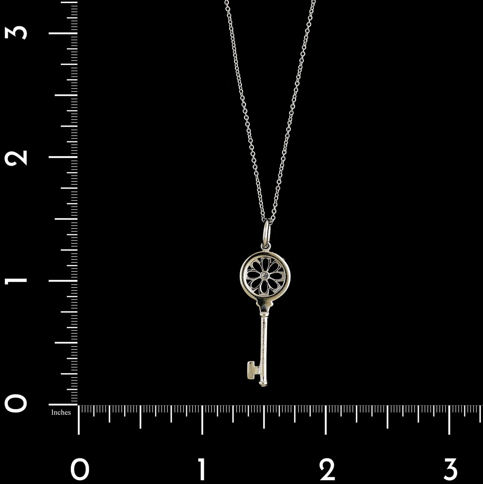 Tiffany & Co. 18K White Gold Estate Diamond Flower Key Pendant Necklace
