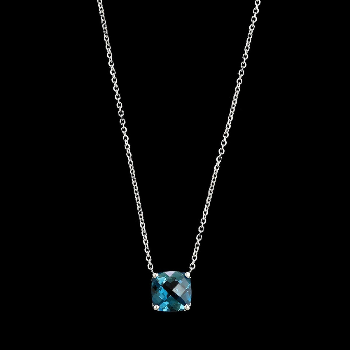 14K White Gold Estate Blue Topaz Pendant Necklace